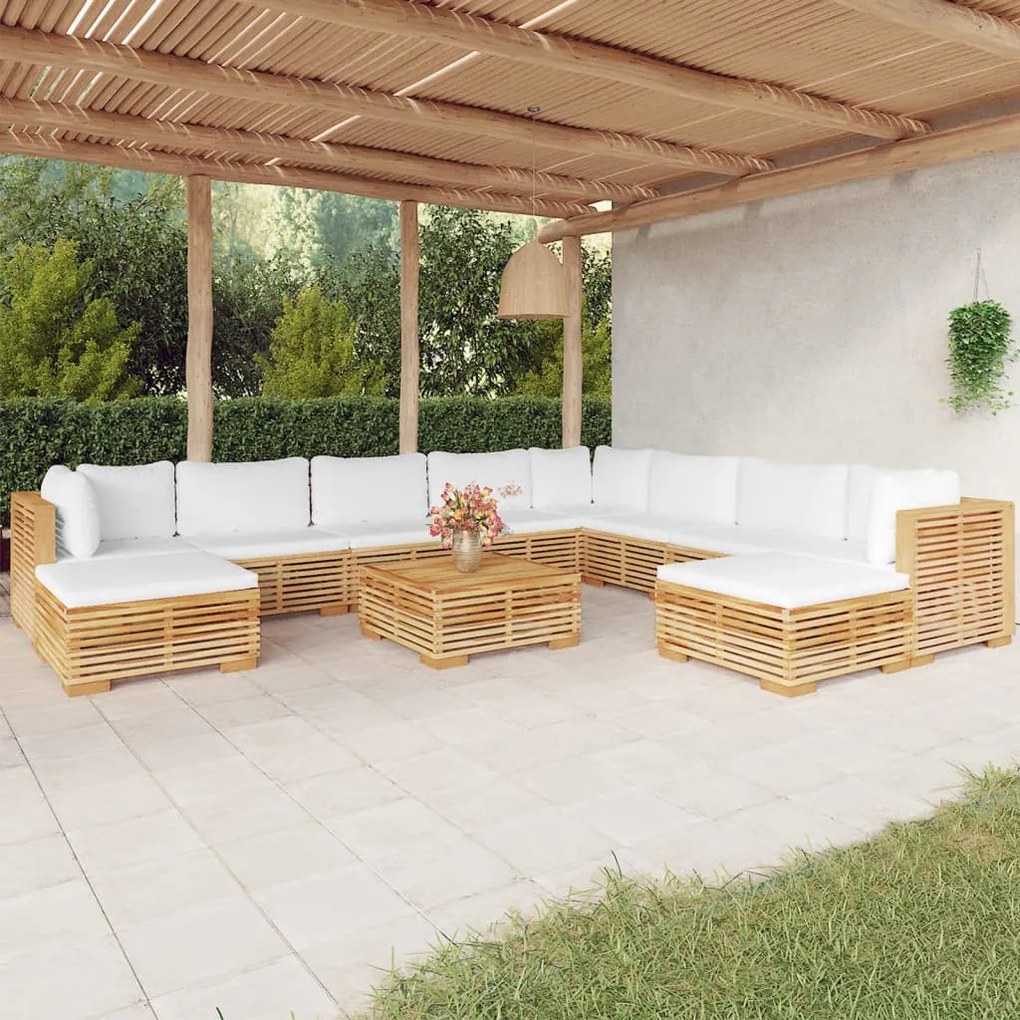 vidaXL 11 pcs conjunto lounge jardim c/ almofadões madeira teca maciça