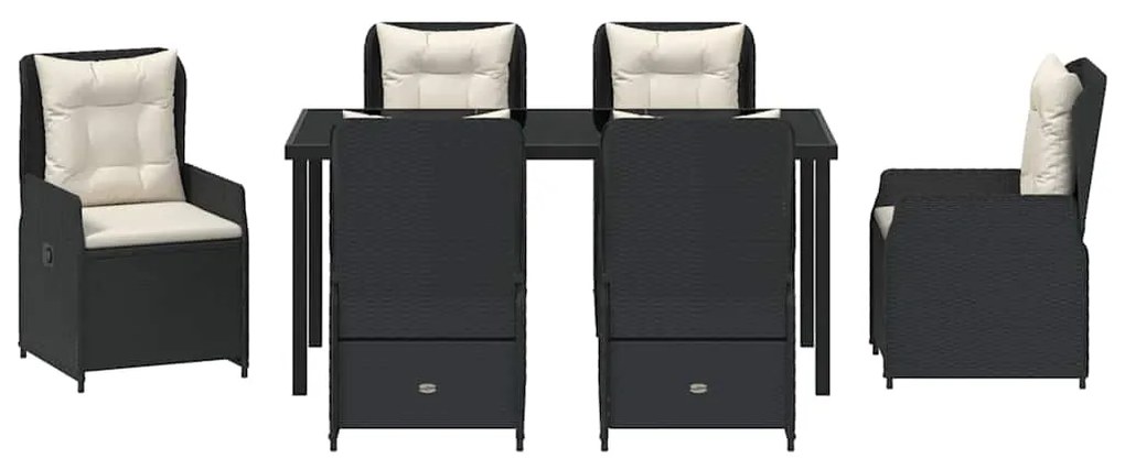 Conjunto de Jantar de Jardim 7 Peças Preto em Rattan de Poliéster