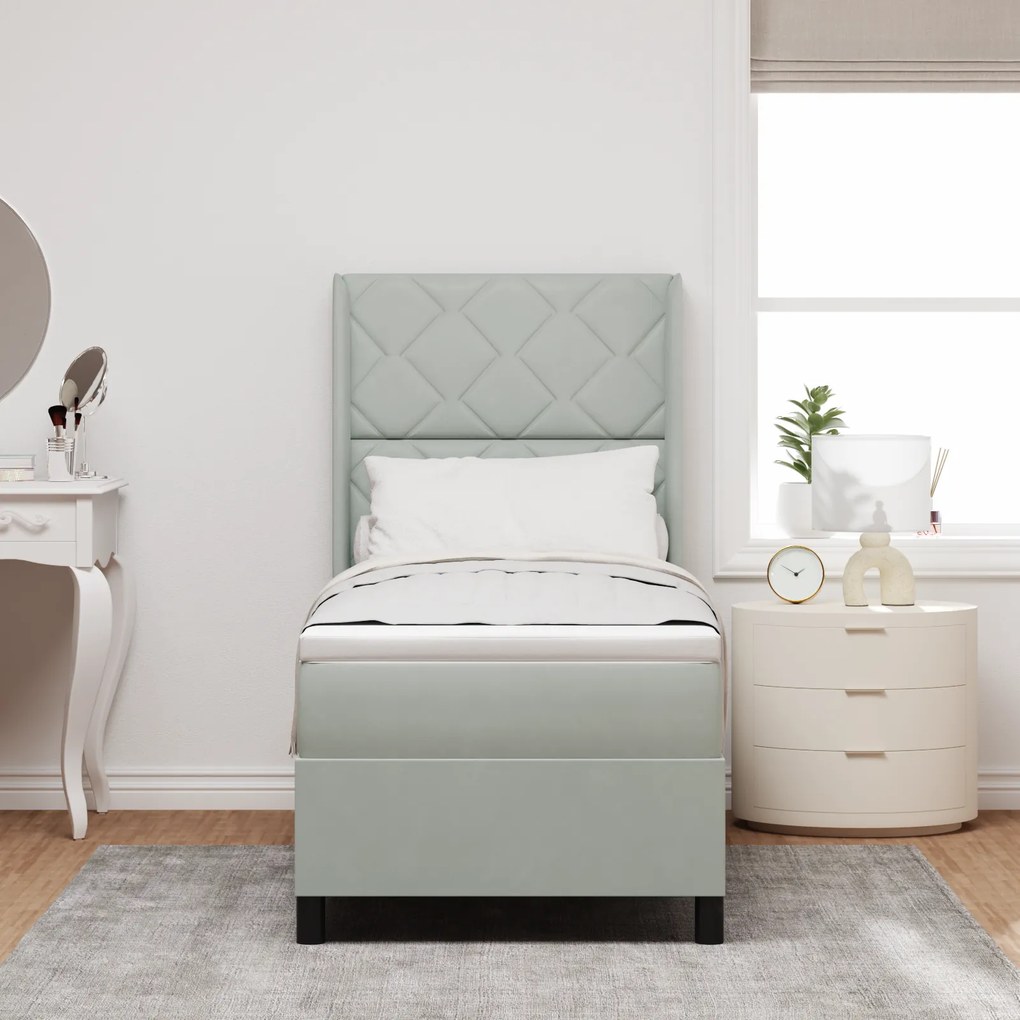 vidaXL Cama Box Spring com Colchão Cinza Claro 80x200 cm Veludo