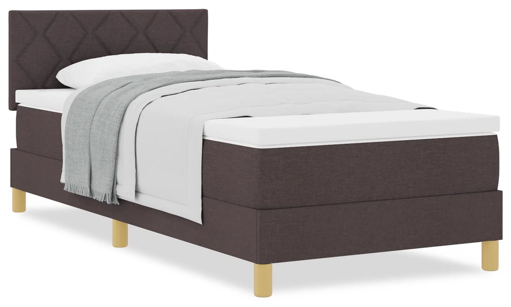 Cama Box Spring com colchão Castanho Escuro 90x200 cm Tecido