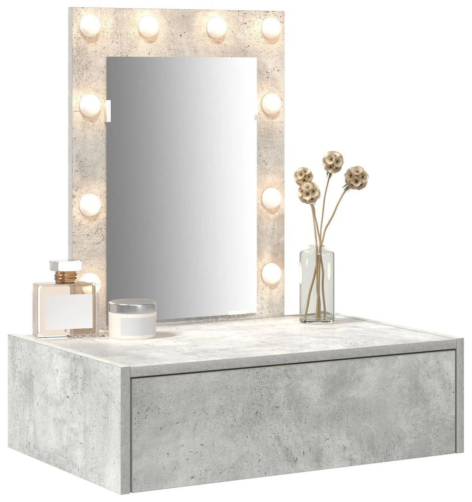 Mesa de Maquiagem Suspensa com Luzes LED Cinza Concreto
