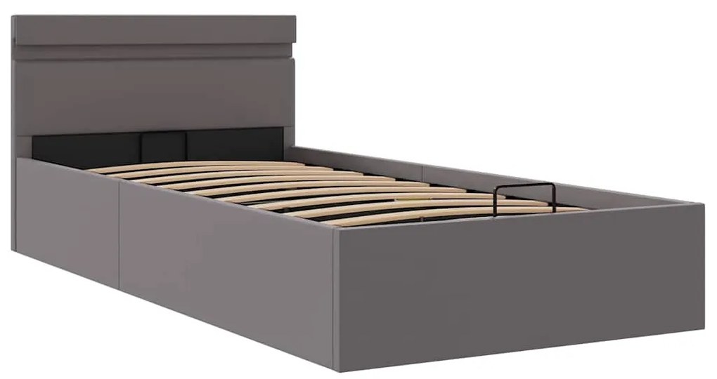 Cama hidráulica c/ arrumação LED 90x200cm couro artifi. cinza