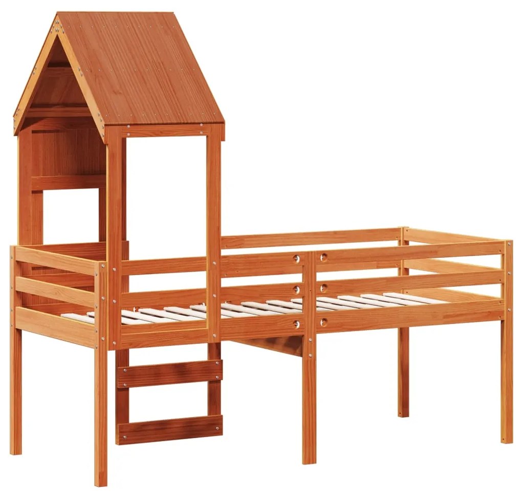 Cama alta com telhado 75x190 cm pinho maciço castanho-mel