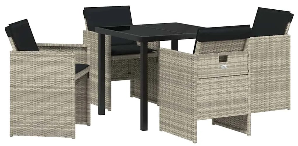 Conjunto de Jantar de Jardim com 5 peças e almofadas cinza claro em ra