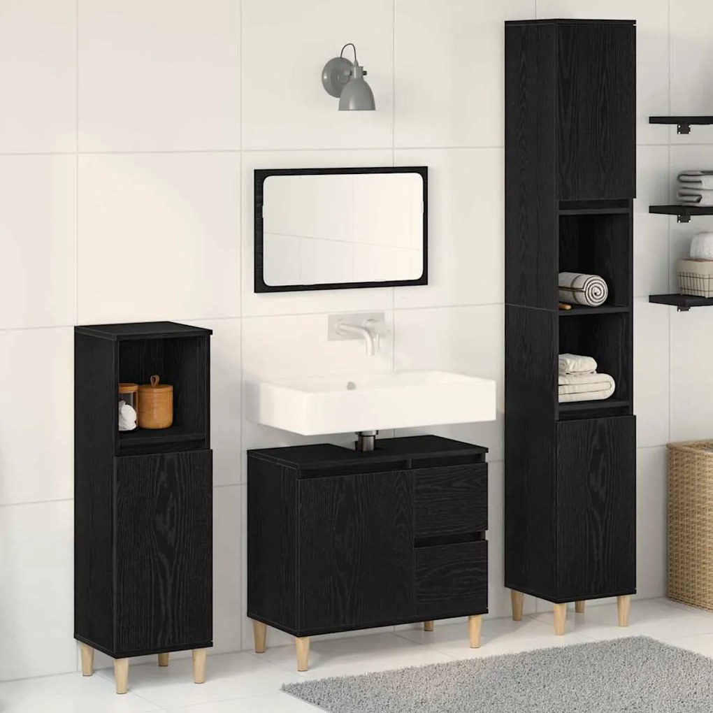 vidaXL Conjunto de Móveis para Banheiro 3 pcs Preto 30 x 30 x 180 cm