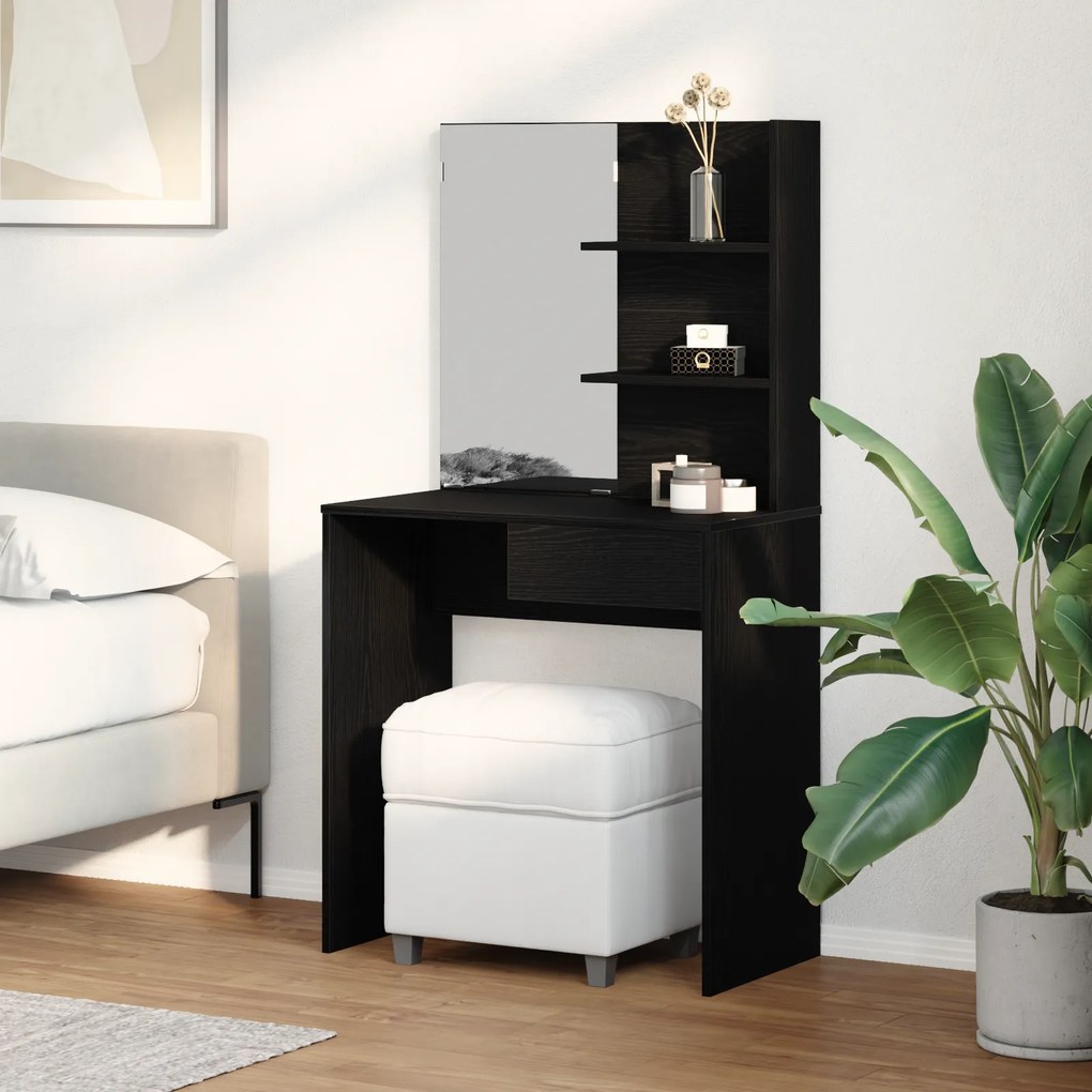 Mesa de Maquiagem em Carvalho Preto com Espelho - 74,5 x 40 x 141 cm