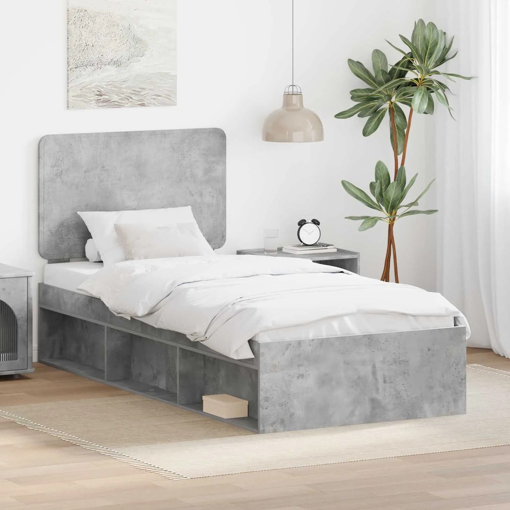vidaXL Estrutura da Cama com cabeceira Cinza Concreto 90 x 190 cm