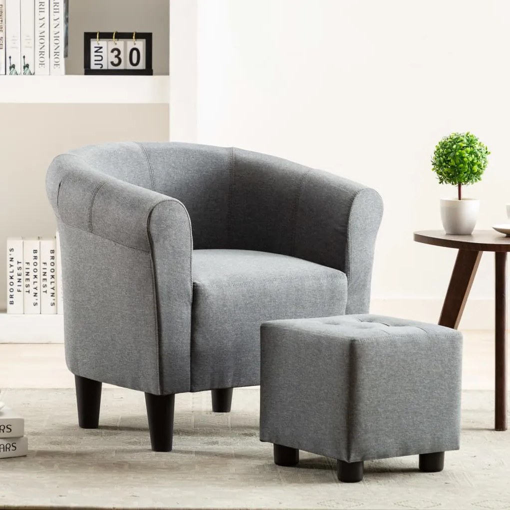 248034 vidaXL 2 pcs conjunto de poltrona e banco tecido cinzento-claro