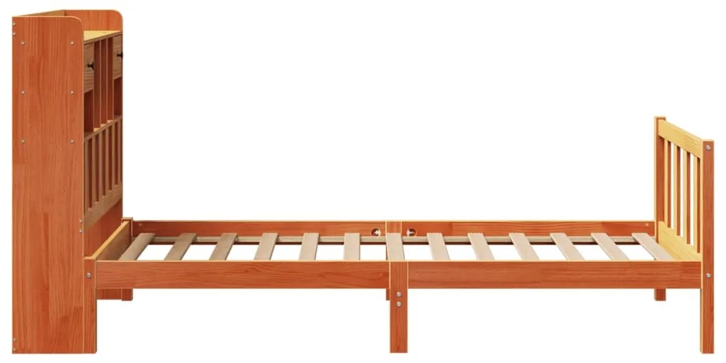 Cama com estante sem colchão 90x190cm pinho maciço castanho-mel