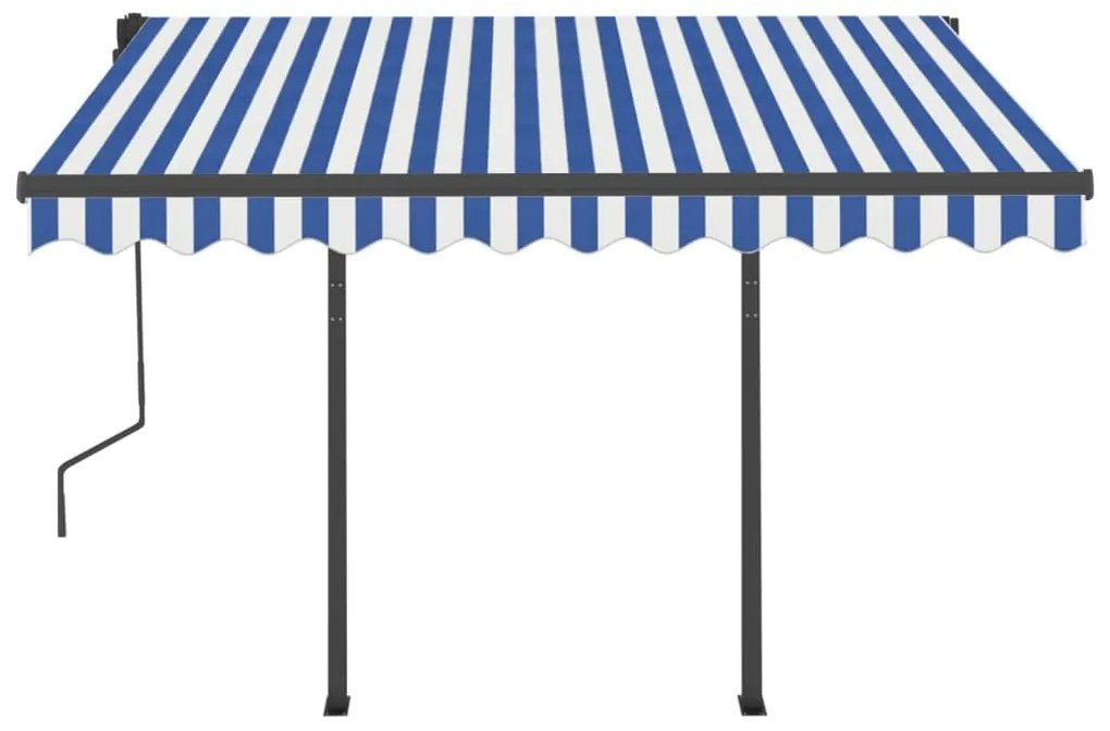 Toldo retrátil manual com LED 3x2,5 m azul e branco