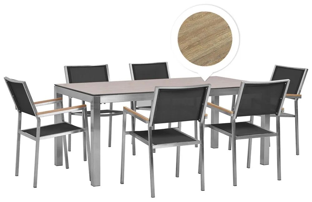 Conjunto de mesa com tampo efeito madeira 180 x 90 cm e 6 cadeiras pretas GROSSETO Beliani