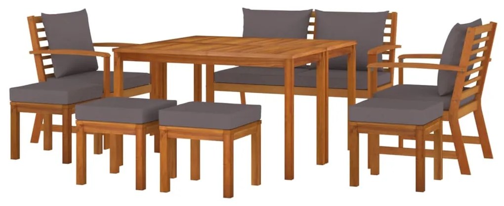 9 pcs conjunto de jantar p/ jardim c/ almofadões acácia maciça