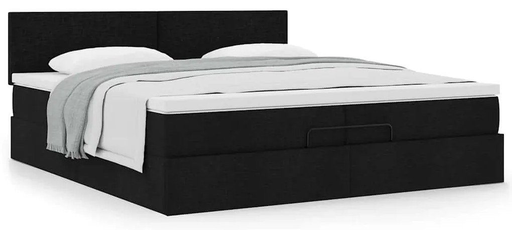 Estrutura de cama otomana com colchão 200x200 cm tecido preto