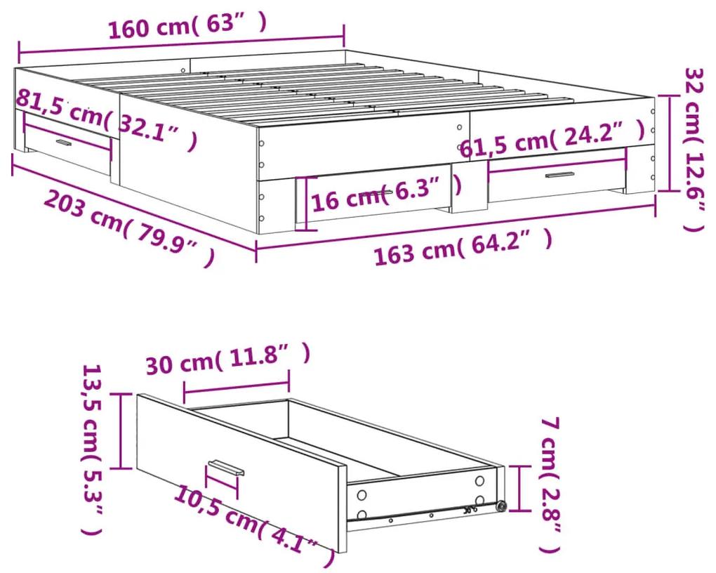 Estrutura de cama c/ gavetas 160x200 cm derivados madeira preto