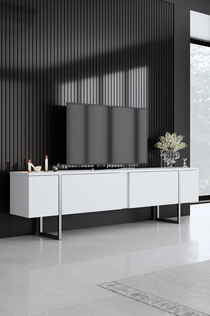 Conjunto de Mobiliário de Sala de Estar Luxe – Branco Prateado – Medid