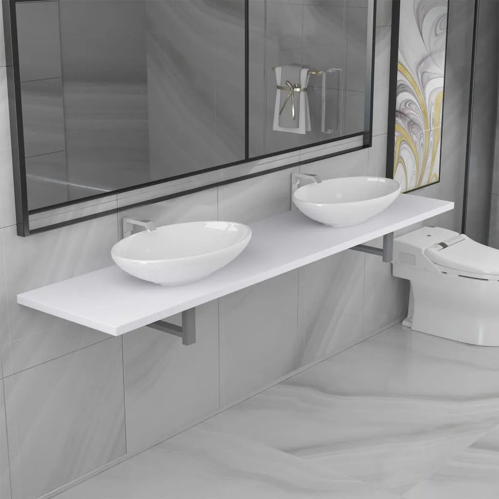 vidaXL Conjunto de móveis de casa banho 3 peças cerâmica branco