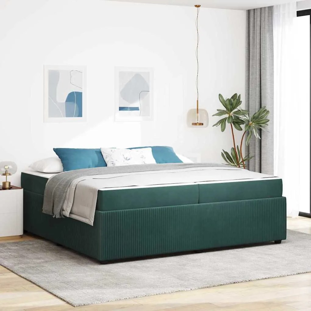 vidaXL Estrutura da Cama com colchão Verde Escuro 200 x 200 cm tecido