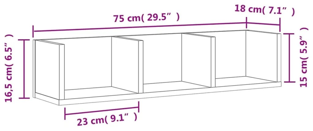 Armários de parede 2 pcs 75x18x16,5 cm derivados madeira branco
