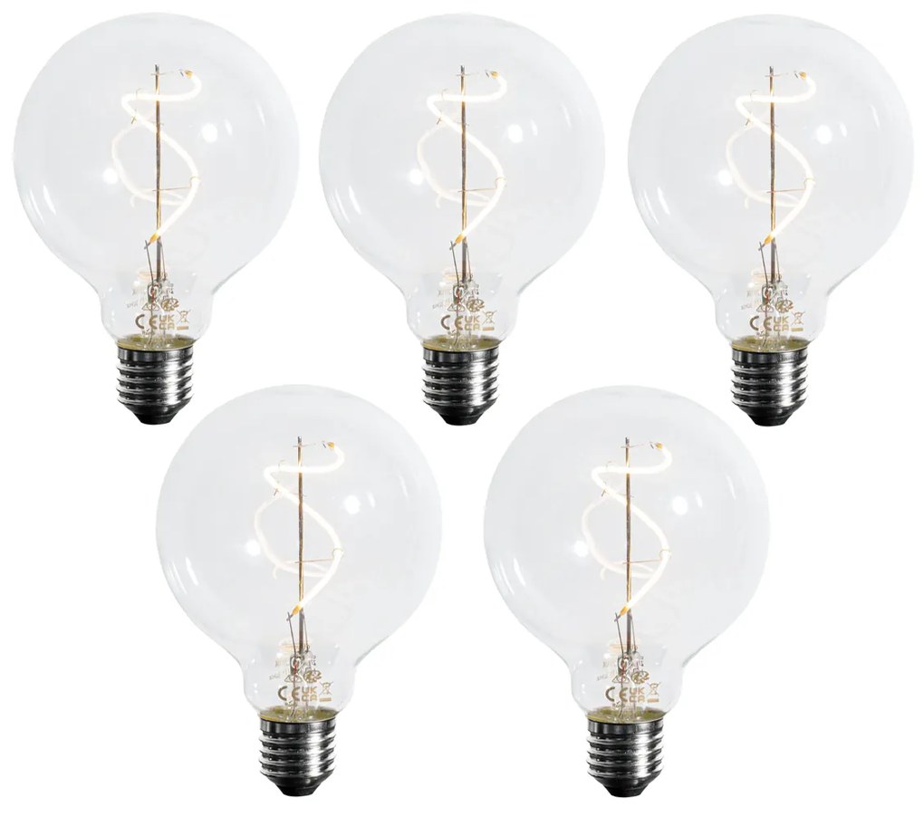 Conjunto de 5 Lâmpadas LED E27 Filamento Espiral Regulável G95 4W 270LM 2700K