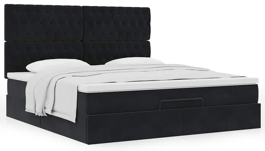 Estrutura de cama otomana com colchões 160x200 cm veludo preto