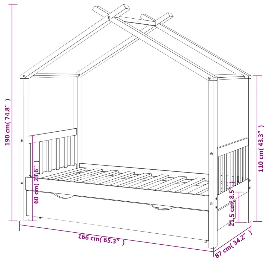 Estrutura de cama para crianças c/ gaveta pinho maciço 80x160cm