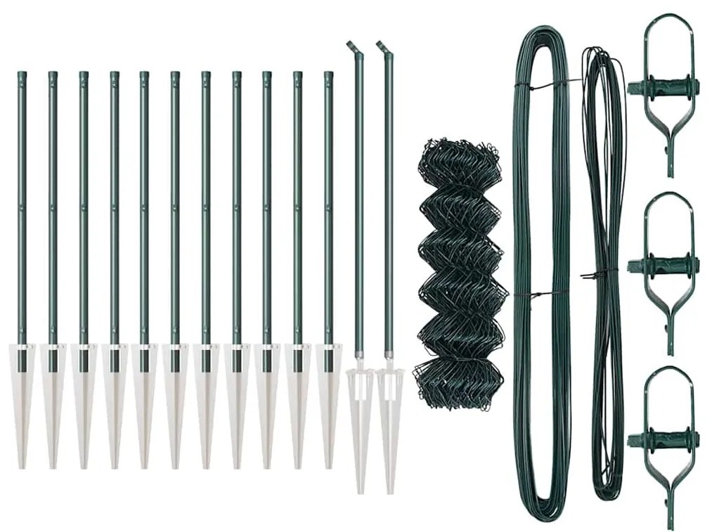 Conjunto de Postes de Cerca Verde 0.4 x 25 m Aço Galvanizado
