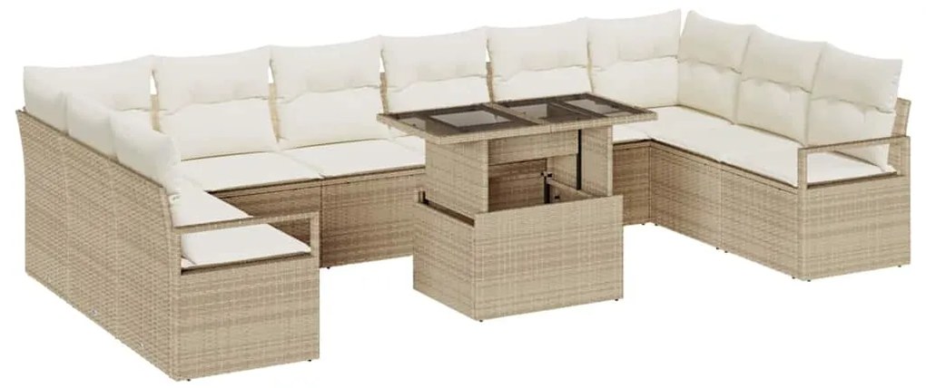 Conjunto de Sofá de Jardim vidaXL com Almofadas Bege Rattan Poliéster