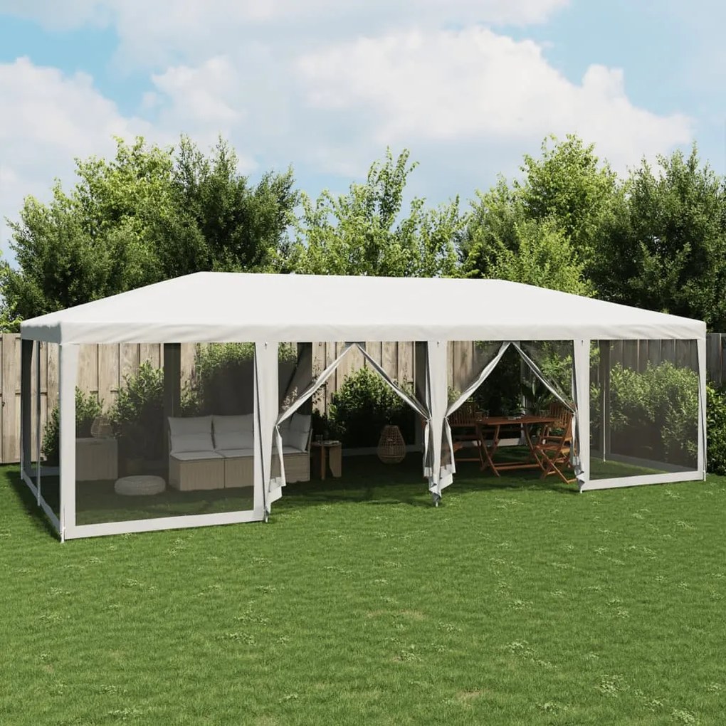 vidaXL Tenda p/ festas c/ 12 paredes laterais malha 8x4 m PEAD branco