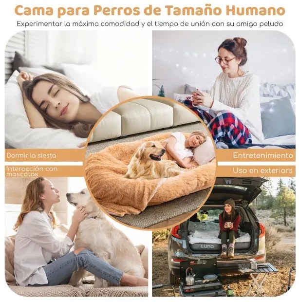 Cama de dormir lavável e fofa em pele sintética para animais de estimação e adultos com almofada 171 x 115 x 25 cm Castanho