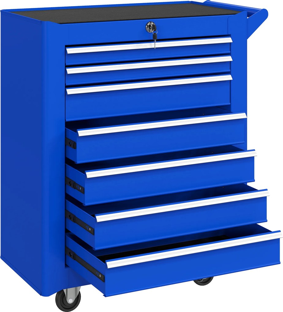 Carrinho de Ferramentas com 7 Gavetas Carrinho de Oficina com Fechadura Pega 2 Rodas com Travão 69x33x75 cm Azul