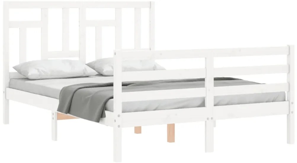 Estrutura de cama de casal c/ cabeceira madeira maciça branco