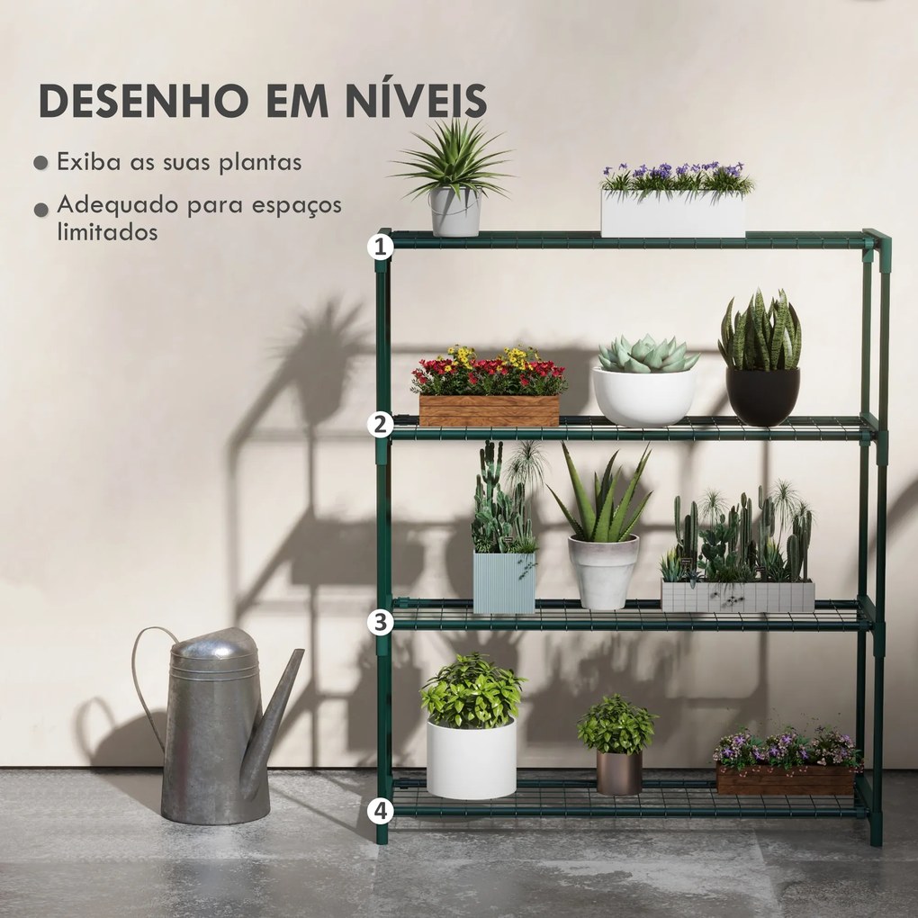 Suporte para Plantas Suporte para Vasos de Plantas de 4 Níveis com Estrutura de Aço 89x28x107 cm Verde Escuro