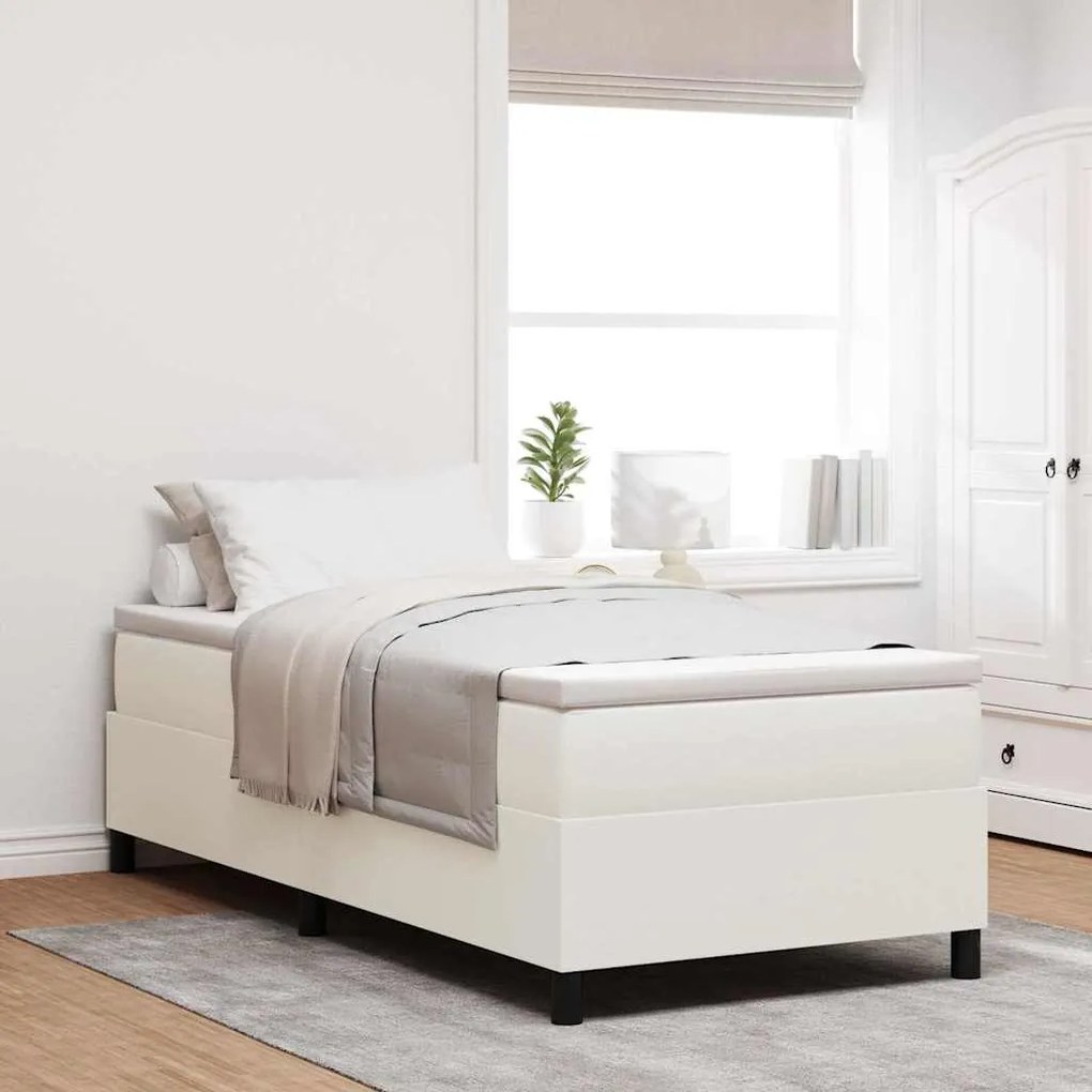 vidaXL Cama Box Creme e Branco 90 x 190 cm Tecido de Veludo Cotele