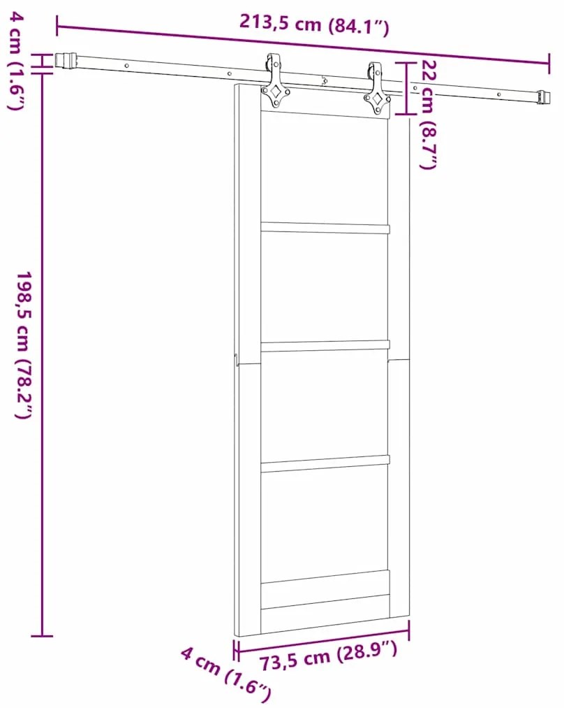 Porta Deslizante vidaXL com Conjunto de Hardware 73,5x198,5 cm Madeira