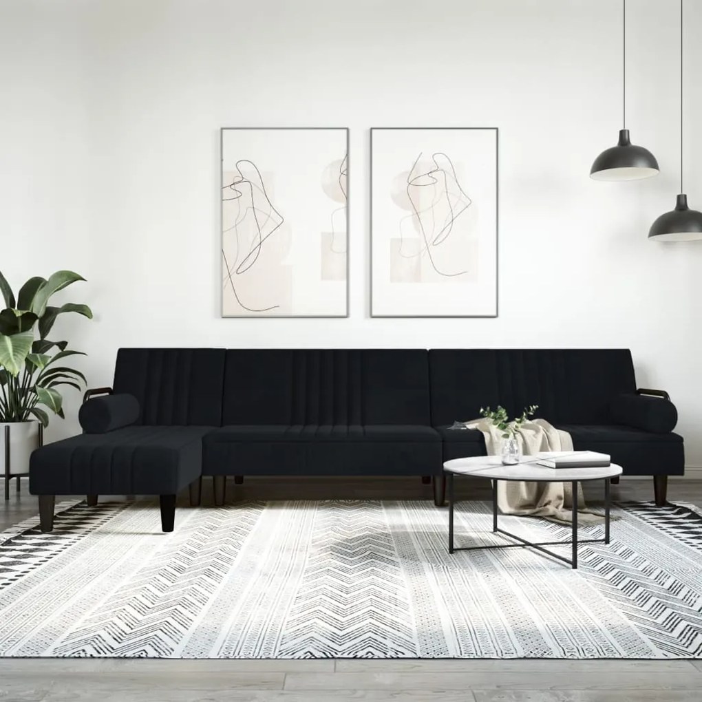 vidaXL Sofá-cama em forma de L 260x140x70 cm veludo preto