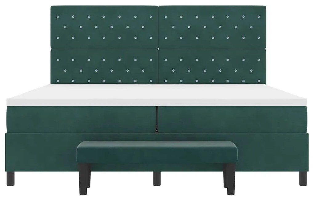Cama Box Spring com Colchão &amp; Banco Verde Escuro 200x200 cm Veludo