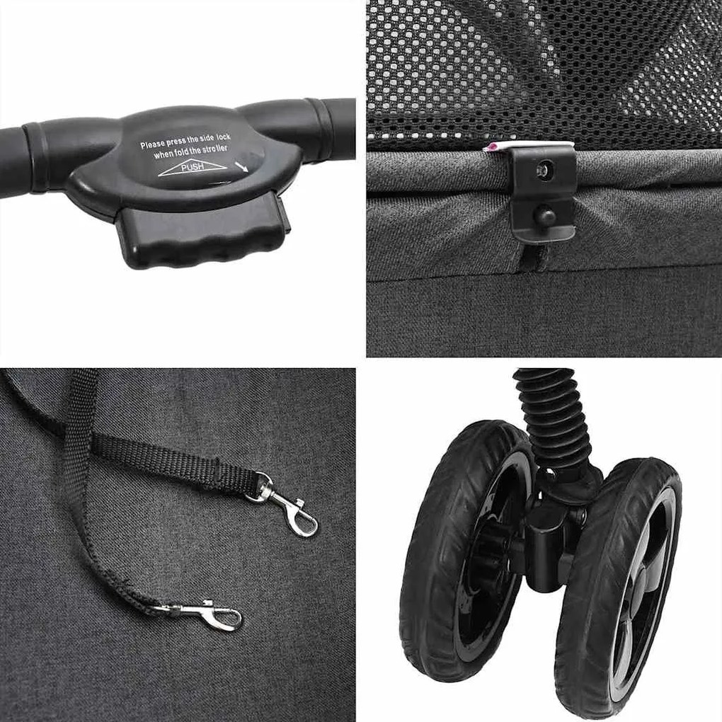Carrinho de Pet Dobrável Preto 81 x 47 x 99 cm Tecido Oxford