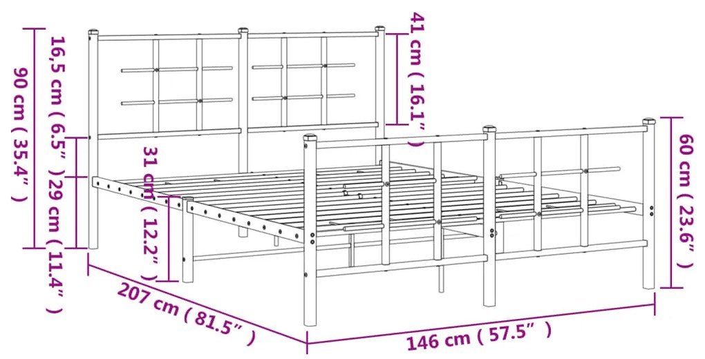 Estrutura de cama com cabeceira e pés 140x200 cm metal branco