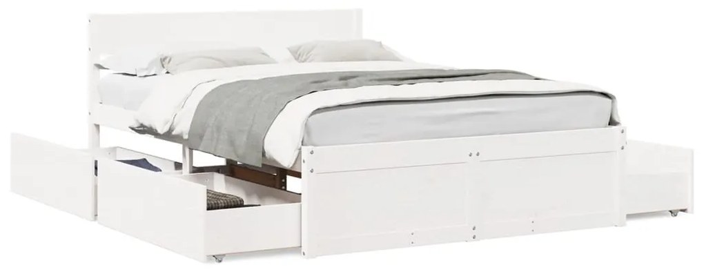 Estrutura de cama c/ gavetas 120x200 cm pinho maciço branco