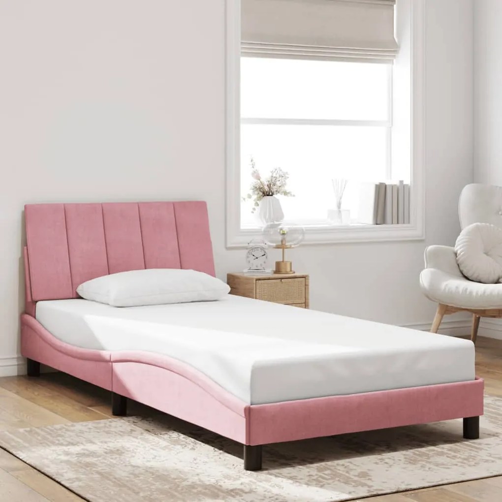 vidaXL Estrutura de cama c/ cabeceira 100x200 cm veludo rosa