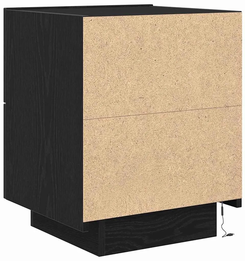 Cômodas de Cabeceira com Luzes LED 2 pcs Carvalho Preto 45x40x55 cm