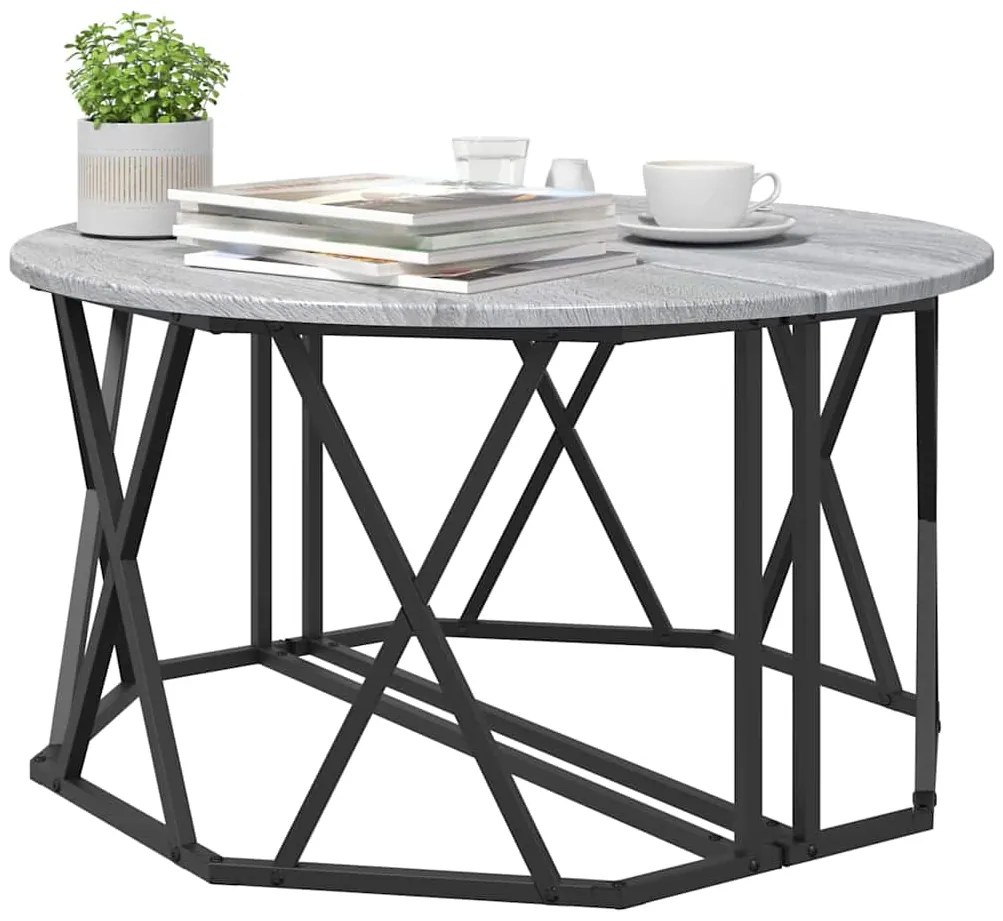 Mesa de Centro Cinza Sonoma 80x80x42 cm Feita de Madeira Engenharia