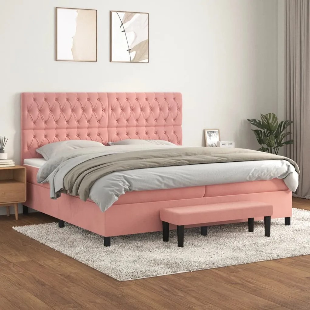 vidaXL Cama com molas/colchão 200x200 cm veludo rosa