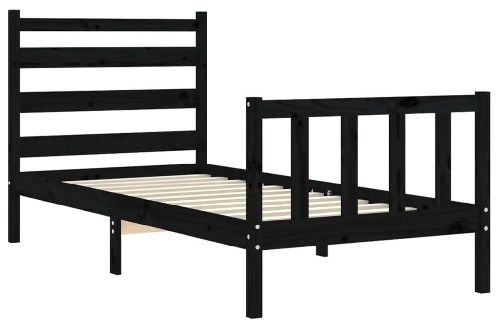 Estrutura de cama com cabeceira 90x200 cm madeira maciça preto