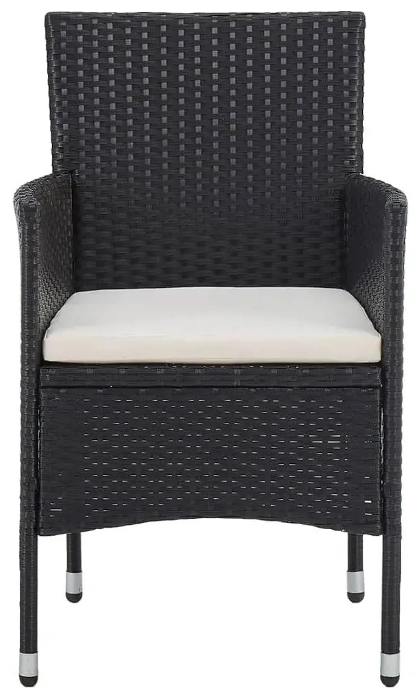 3 pcs conjunto jantar p/ jardim vime PE e vidro temperado preto