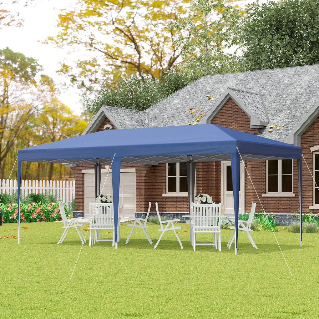 Outsunny Tenda Dobrável 6x3 Tenda de Jardim Portátil com Bolsa de Transporte Tecido Oxford Estrutura de Aço para Exterior Festas Acampamento Azul