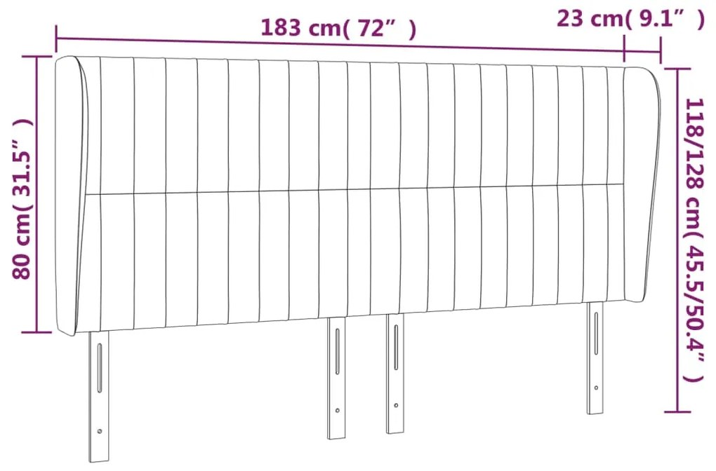 Cabeceira cama c/ abas veludo 183x23x118/128 cm rosa