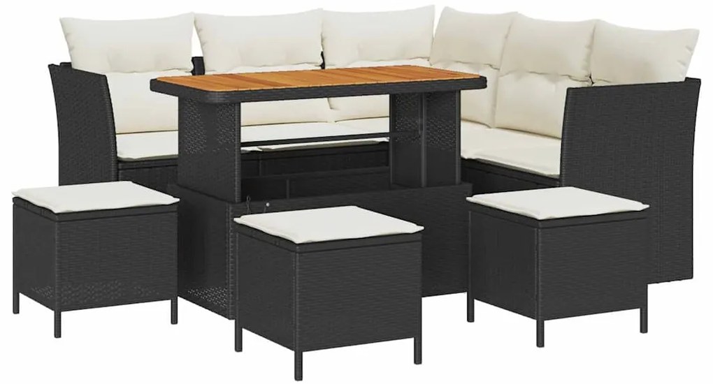 Conjunto de Sofá de Jardim vidaXL de 9 Peças com Almofadas Preto Ratta