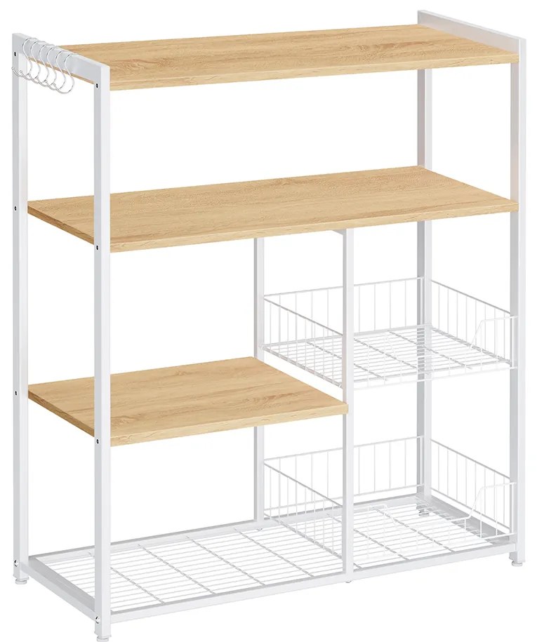 Armário de cozinha com 2 cestos metálicos e ganchos 35 x 80 x 95 cm castanho-branco