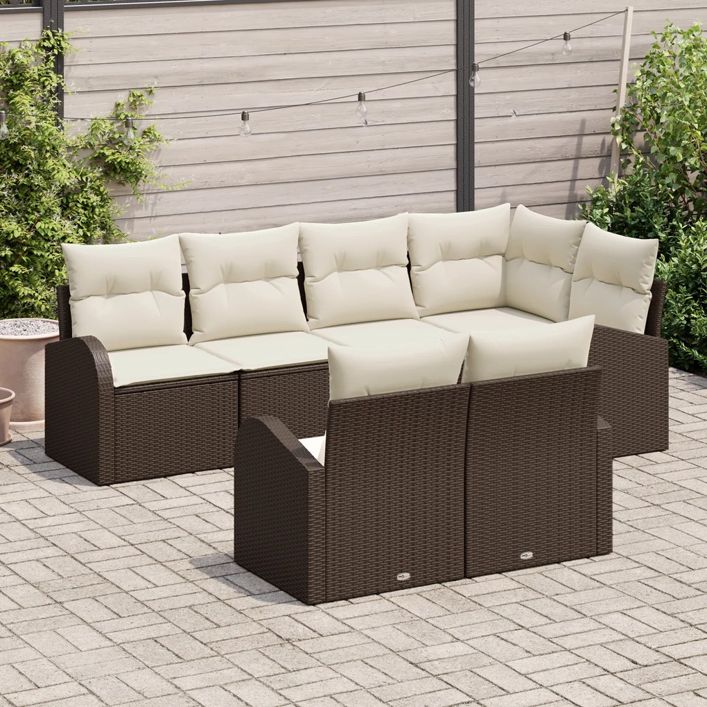 Conjunto de Sofá de Jardim vidaXL 7 Peças com Almofadas Castanho Ratta